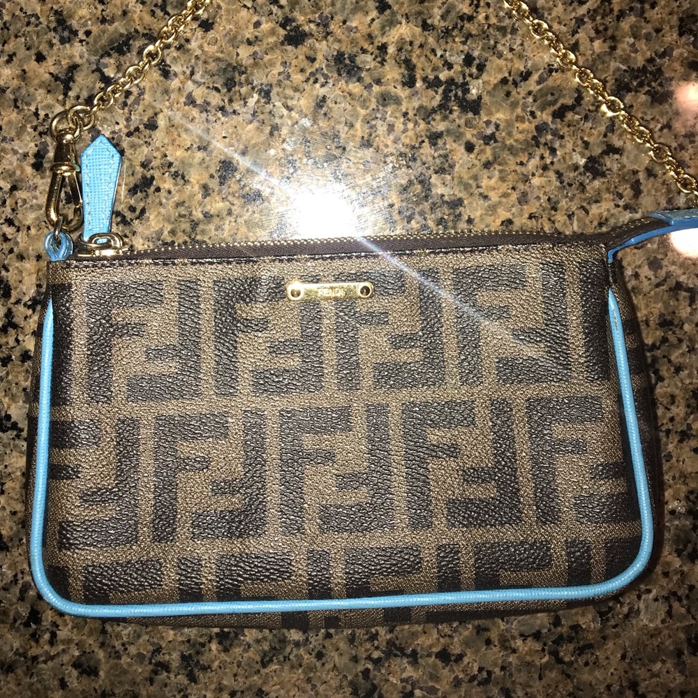 Authentic Fendi Zucca Canvas Leather Pochette